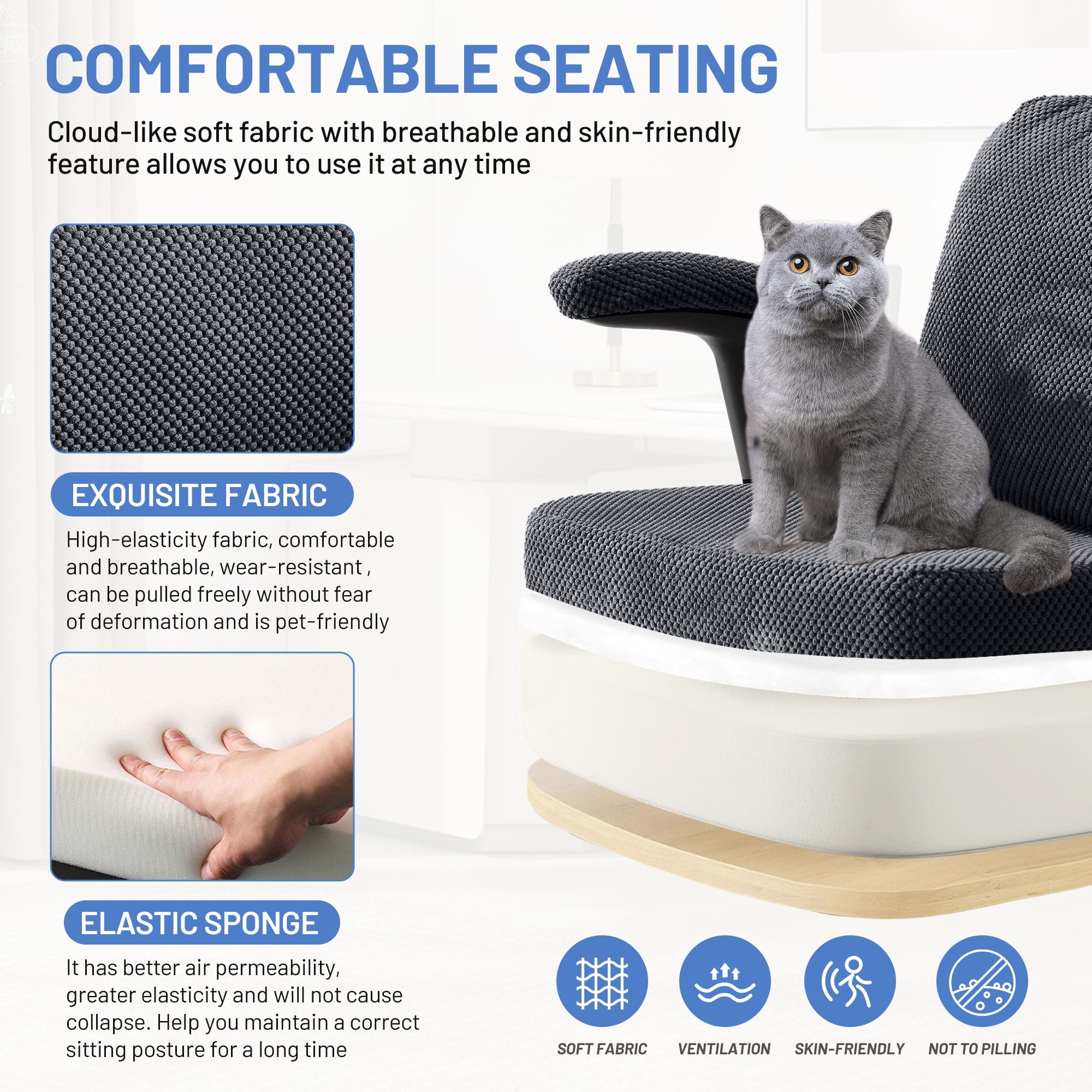 Criss Cross Chair With Wheels And Flip Arms- Comfy Fabric Cross Legged Office Chair With Thick Cushion&Wide Seat, Adjustable Swivel Desk Chair For Home Office, Apartment, Bedroom_voghion.com